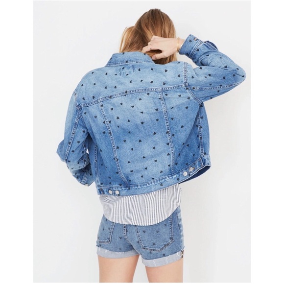 MADEWELL The Boxy Crop Jean Jacket Heart Edition Print Size XS - Picture 3 of 11